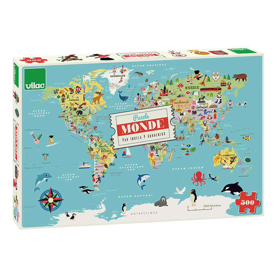 Vilac - World Map Puzzle 500 Pcs Ingela P.Arrhenius