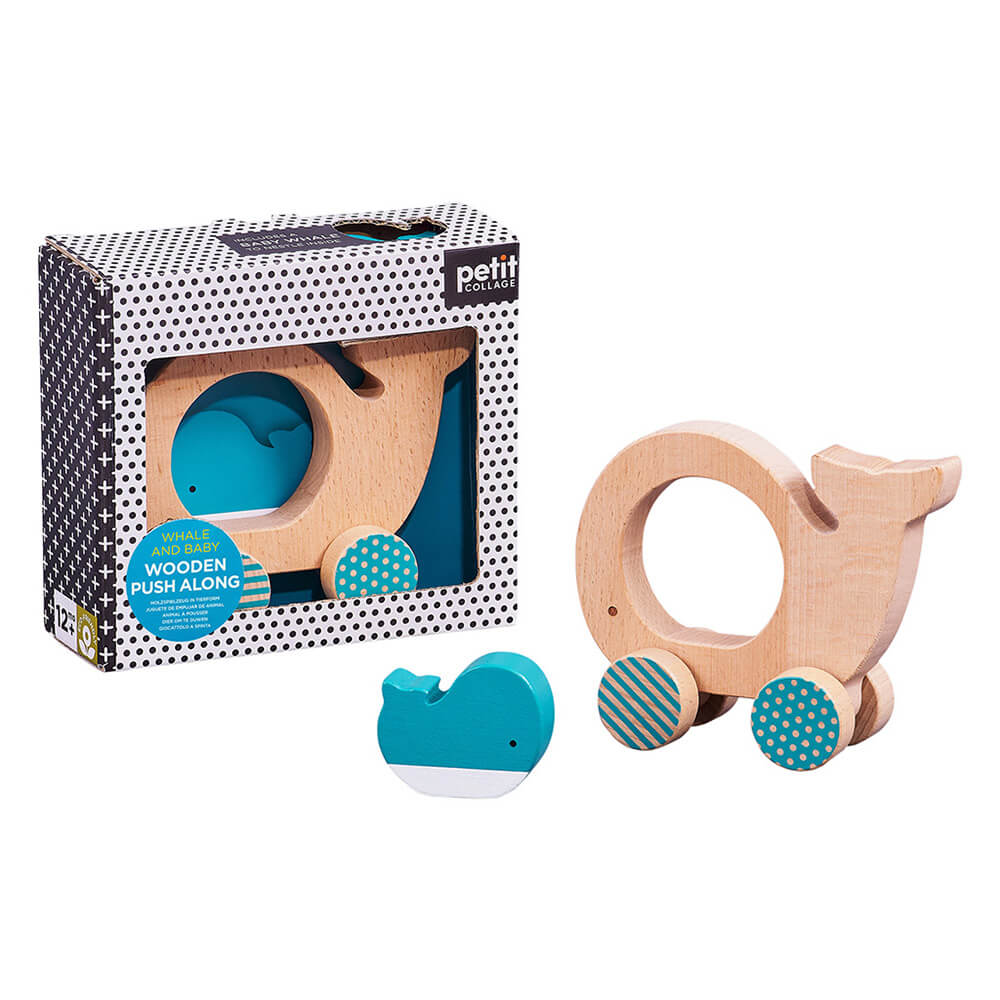 Petit Collage - Wooden Push Along Whale Toy