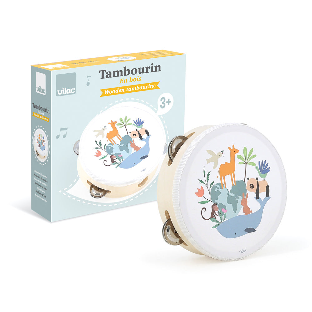 Vilac - Wooden Tambourine animals of the world - Sarah Betz