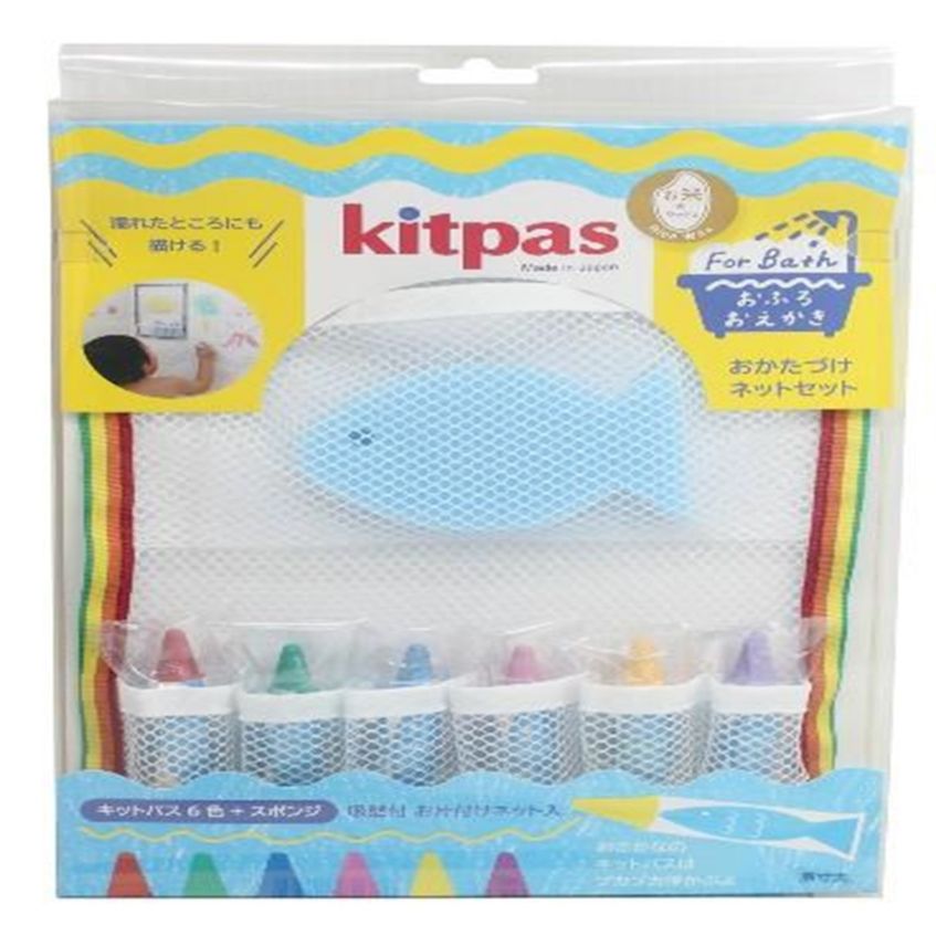 Kitpas - Bathset including blue sponge, net and 6 crayons