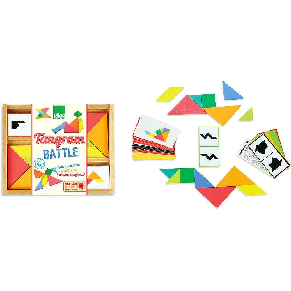 Vilac 6061 Tangram Gioco Da Tavolo In Legno - Oltre 100 Carte Con 4 Livelli Di Difficoltà