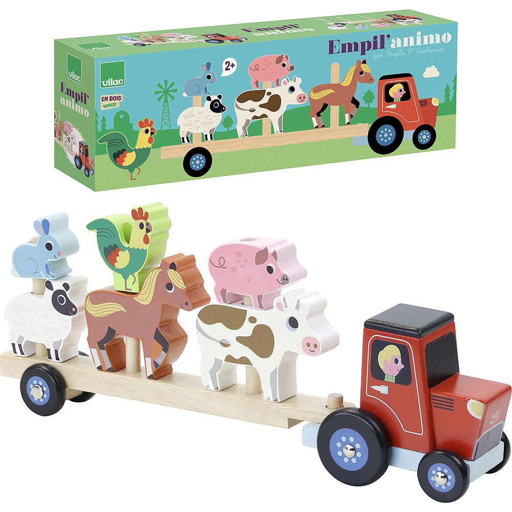 Vilac - Tractor and trailer with animals stacking game